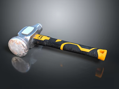 Silver Head Hammer With Black And Yellow Handle And Yellow End 3d model
