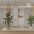 Modern Golden Room Divider With Various Designs And Green Plants In Interior Decor