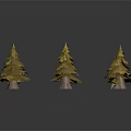 Cartoon Style Yellow Pine Trees Scene With Six Trees On Gray Background 3d model