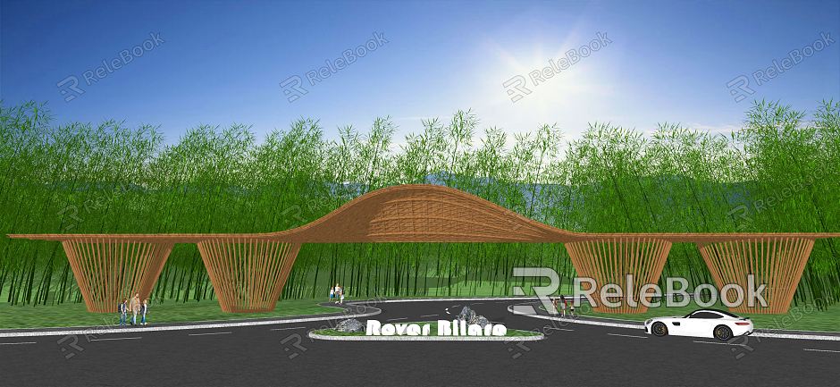 New Chinese Gate Park Entrance Gate model