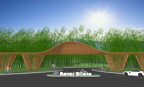 New Chinese Gate Park Entrance Gate 3d model