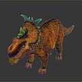 Realistic 3D Rendered Dinosaur Model With Orange Yellow Skin And Horns