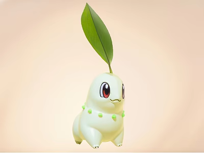 Cute White Doll With Red Eyes Green Beads And Leaf On Head 3d model