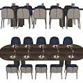 Wooden Oval Dining Table Set With Light Upholstered Chairs And Decorative Items 3d model