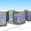 Modern Office Building With Glass Curtain Wall Green Roof And Lawn Area With Pedestrians
