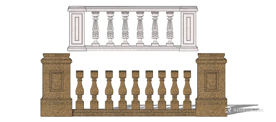 Classical Fence Design With Decorative Columns And Architectural Railings 3d model