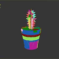 Indoor Cactus Plant In Teal And White Mosaic Decorative Pot On Dark Reflective Surface