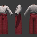 Traditional Outfits Featuring Green Floral And Light Gray Tops With Red Belts And Pants