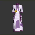 Man wearing purple and white robe with purple decorations and yellow pouch