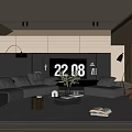 Modern Living Room Interior With Grey Leather Sofa Coffee Table Green Plant And Decorative Clock