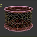 Stylish Round Side Table With Red Wooden Top And Black Diamond Lattice Design