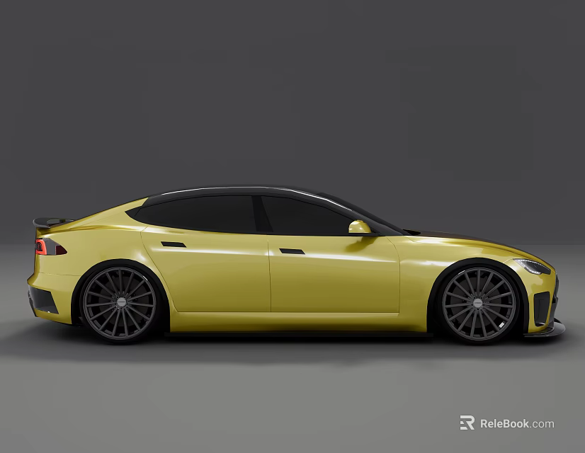 Yellow Sports Car With Black Roof Sleek Design And Alloy Wheels 3d model 