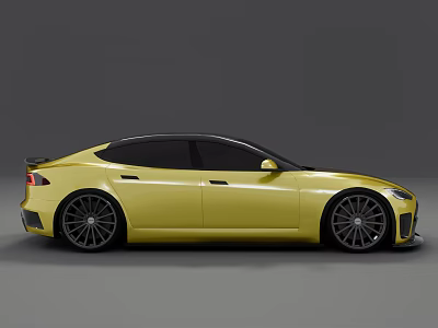 Yellow Sports Car With Black Roof Sleek Design And Alloy Wheels 3d model