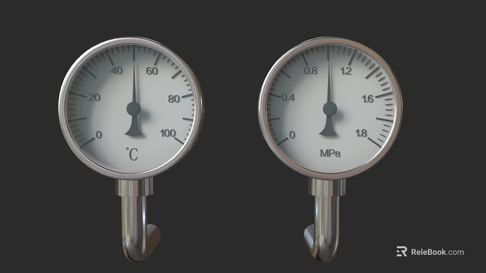 Dual Temperature And Pressure Scale Clocks With White Dial Silver Bezel And Hooks 3d model 