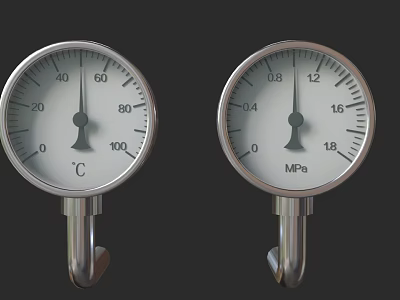 Dual Temperature And Pressure Scale Clocks With White Dial Silver Bezel And Hooks 3d model