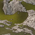 Green Square Terrain Model With White Rock Formation And Small Dots 3d model