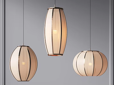 Modern Cream Colored Pendant Lights With Black Trim And Various Shapes 3d model