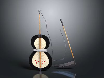 Medieval Weapons Shield With Red Accents And Long Handled Sickle 3D Model 3d model