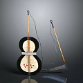 Medieval Weapons Shield With Red Accents And Long Handled Sickle 3D Model