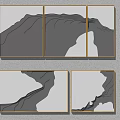 Abstract Paintings With Gray Tones Black Lines And Gold Frames In Multi Panel Layout