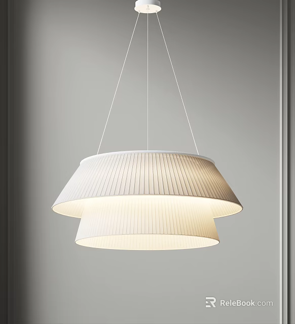 Modern Pendant Light with Double Layered Ribbed White Shade for Interior Spaces 3d model 