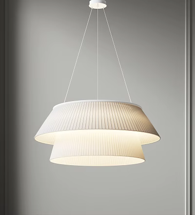 Modern Pendant Light with Double Layered Ribbed White Shade for Interior Spaces 3d model