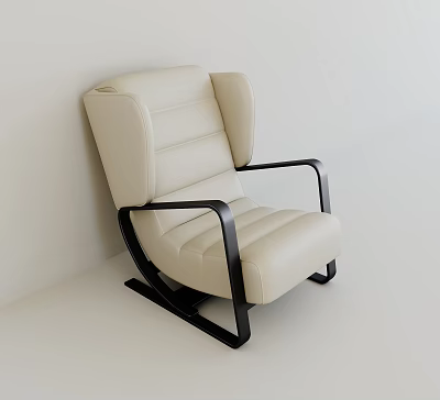 Modern Beige Single Sofa With Black Metal Frame And Leather Upholstery 3d model