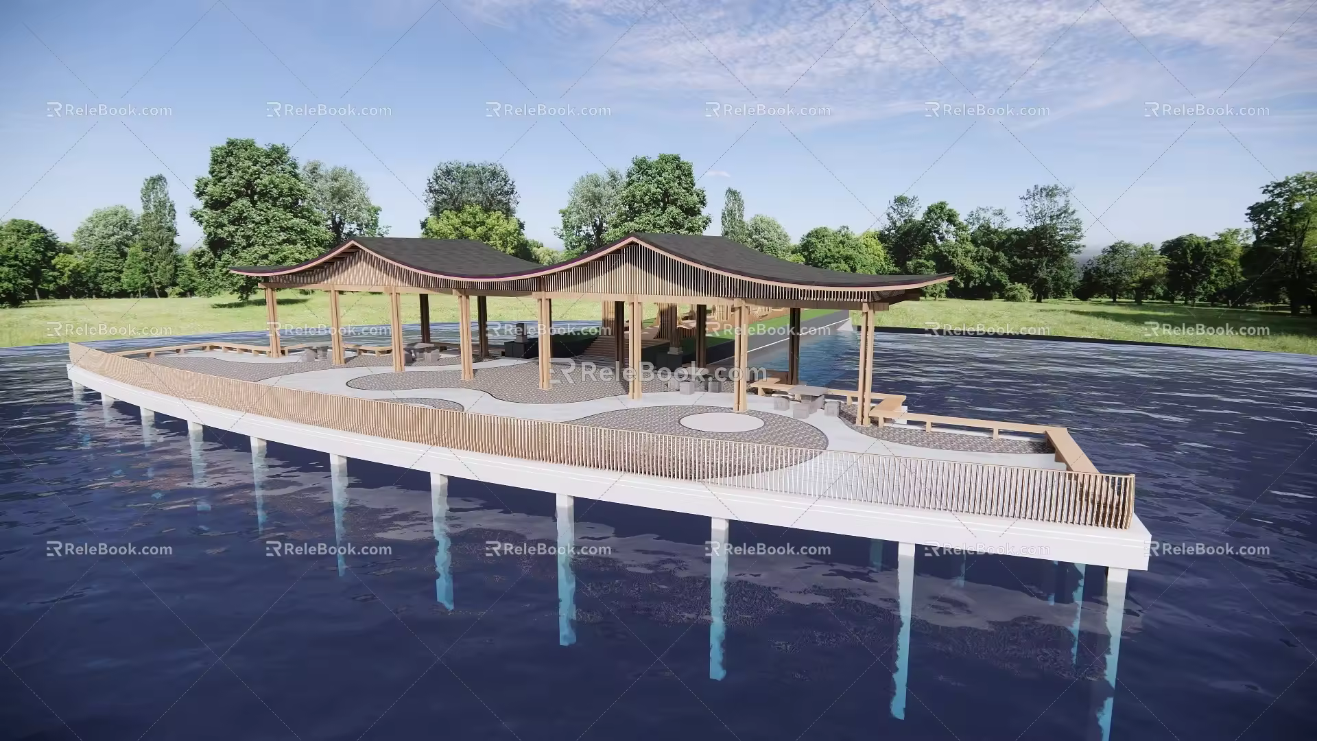 New Chinese Style Pavilion Viewing Platform 3d model