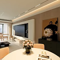 Modern Living and Dining Room Interior With White Sofa Black Coffee Table and Dining Chairs