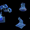 Transparent Blue 3D Tech Display Models With Various Shapes And Futuristic Structures 3d model