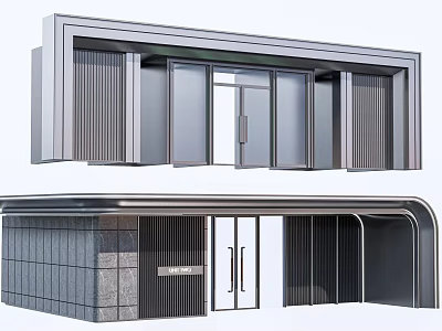 Modern Commercial Entrance Door With Metal Frame Glass Panels Vertical Slats And Curved Canopy 3d model