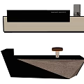 Modern Geometric Reception Desk With Sleek Wooden And Metal Design And Lamp