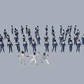 A Group of People in Uniforms Standing in Formation with Some Performing