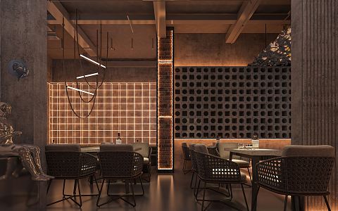 Industrial LOFT Bar Clear Bar Music Restaurant Net Red Pin-in Photo Area Sunset Light 3d model