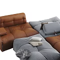Modern Modular Sectional Sofa With Brown Gray Leather Upholstery And Soft Cushions 3d model