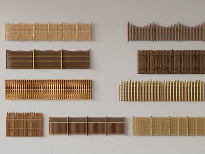 Various Bamboo And Wooden Room Dividers With Woven And Slatted Designs 3d model