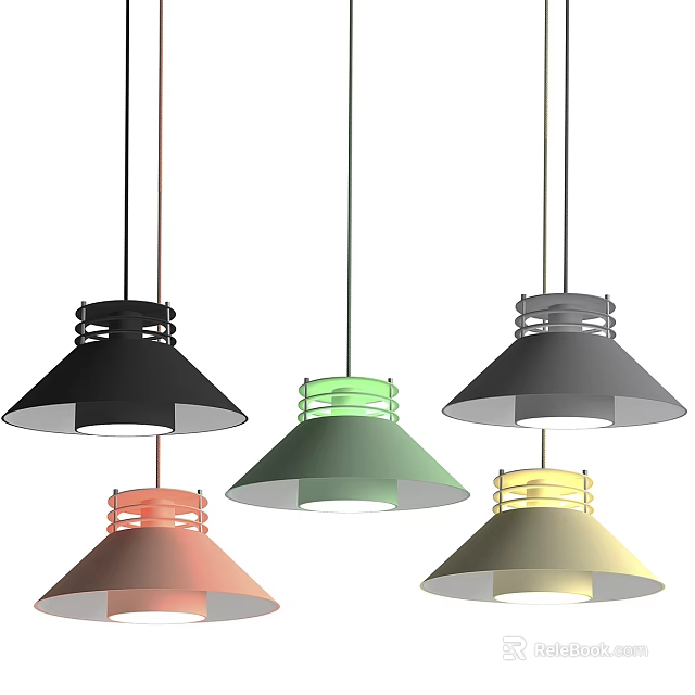 Modern Multi Colored Pendant Lights With Conical Shades And Metallic Accents 3d model 