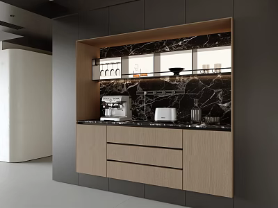 Modern Sideboard Interior With Black Wood Design Marble Top Coffee Machine And Toaster 3d model