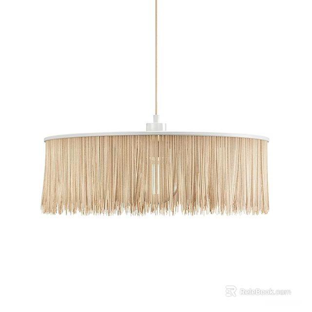 Round Natural Woven Chandelier With Light Wood Tassel Design For Modern Home 3d model 