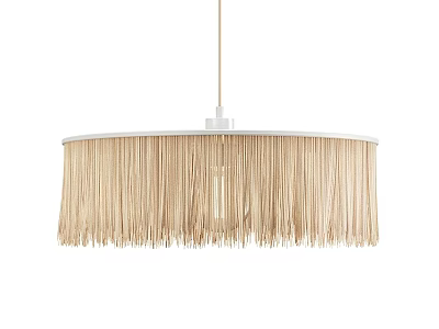 Round Natural Woven Chandelier With Light Wood Tassel Design For Modern Home 3d model