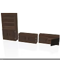 Brown Wooden Storage Furniture Set With Tall Cabinet And Low Drawer Units