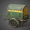 Vintage Green Trailer Mounted Industrial Equipment With Yellow Stripe Thomas Roger Dee Marks Wheels Pipes