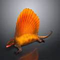 Prehistoric Sailback Reptile Character Realistic Orange Yellow 3D Model Isolated on Gray Background