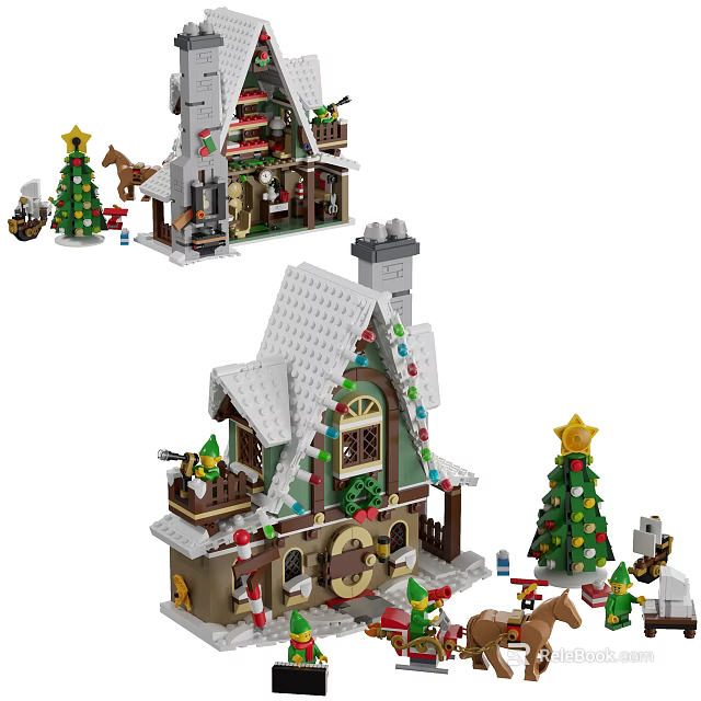Festive Christmas House Building Bricks With Tree Decorations Chimney And Windows 3d model