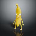 Cartoon Anthropomorphic Banana Character With White Eyes Open Mouth and Limbs Standing on Black Surface