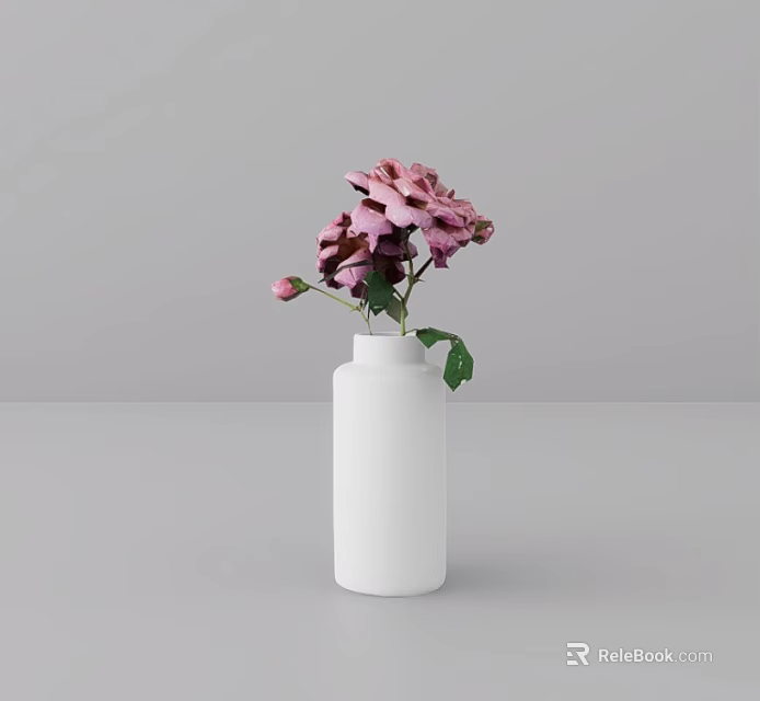 Elegant Pink Roses In White Vase For Modern Home Decor On Gray Background 3d model 