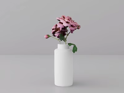Elegant Pink Roses In White Vase For Modern Home Decor On Gray Background 3d model
