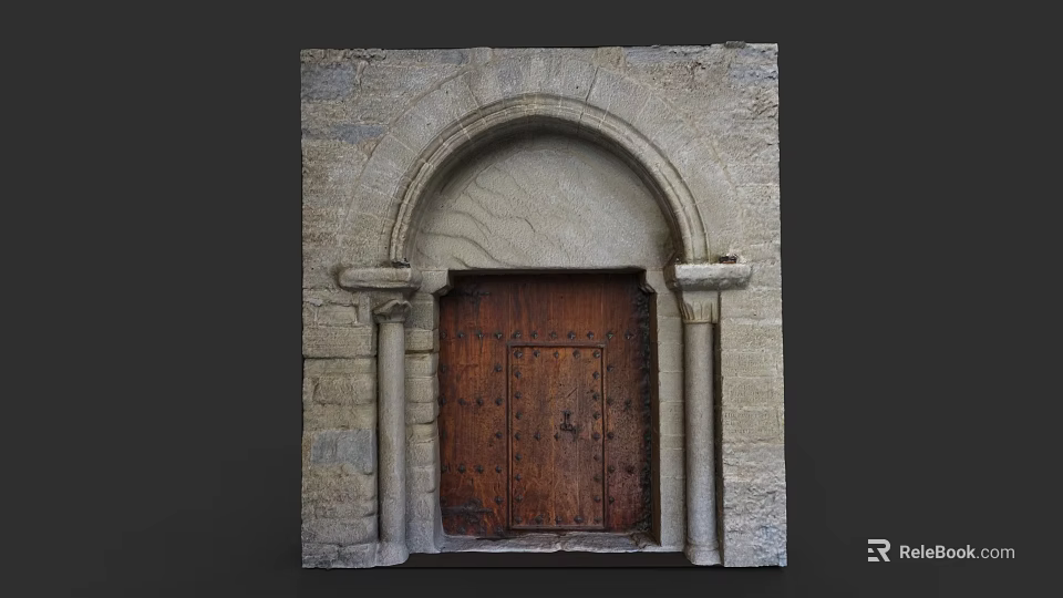 Classic Stone Door Arch With Wooden Door And Flanking Columns Design 3d model 