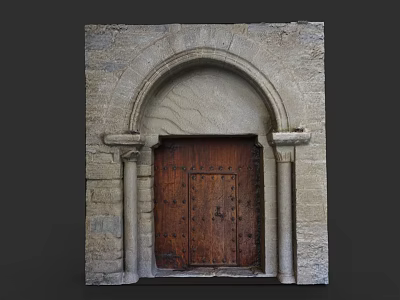 Classic Stone Door Arch With Wooden Door And Flanking Columns Design 3d model
