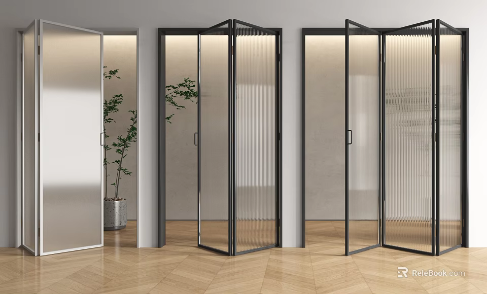 Modern Interior Featuring Sleek Black Frame Glass Folding Doors And Open Space Design 3d model 
